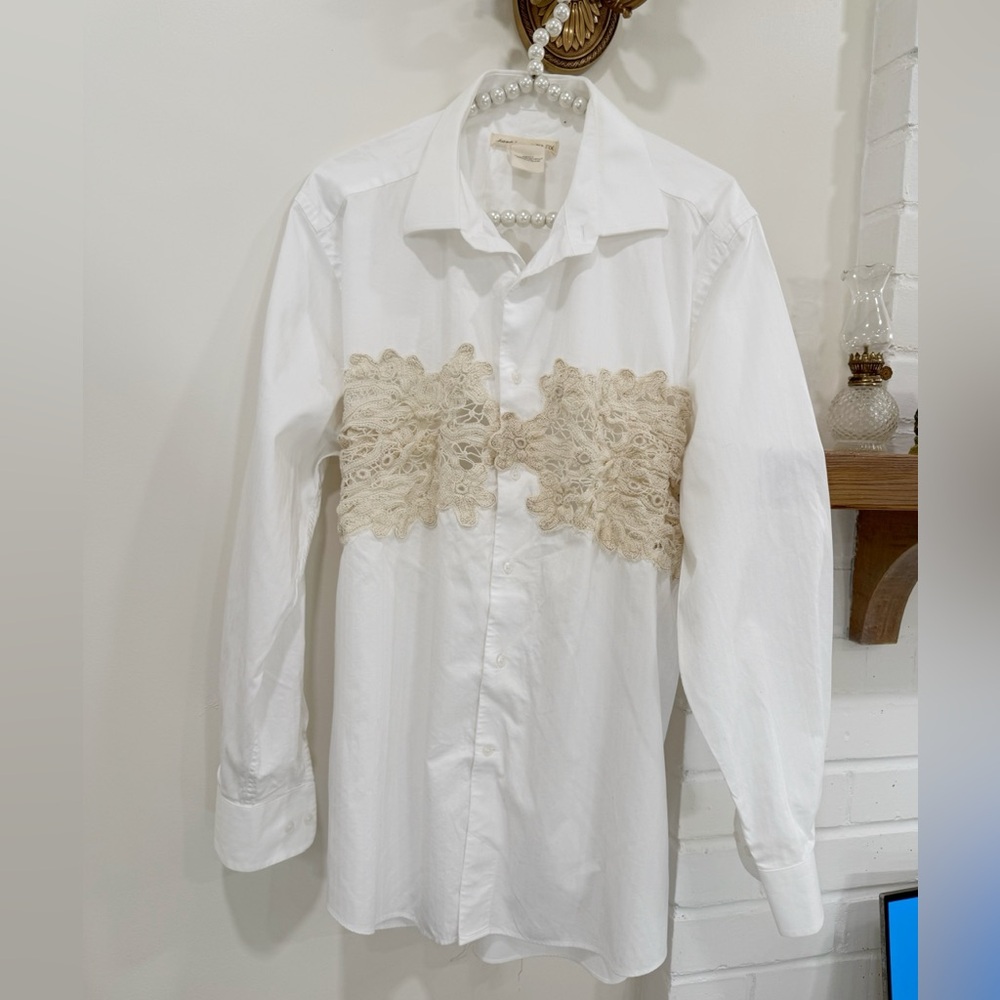 Free People x Tricia fix White Button Down Shirt with Cream Lace